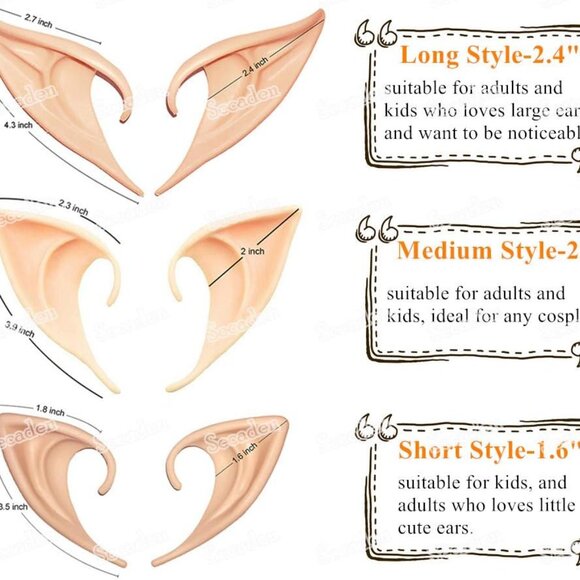3 Styles Elf Ears Cosplay Fairy Pixie Ears Soft Pointed Elven Ear Anime Party Dr - Picture 3 of 7
